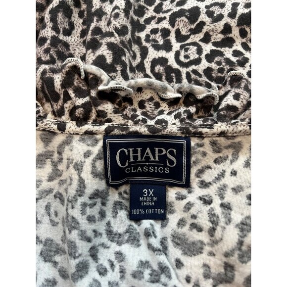 Chaps Classics Womens Leopard Print Ruffled Top Size 3X 100% Cotton Animal Soft - Picture 6 of 7